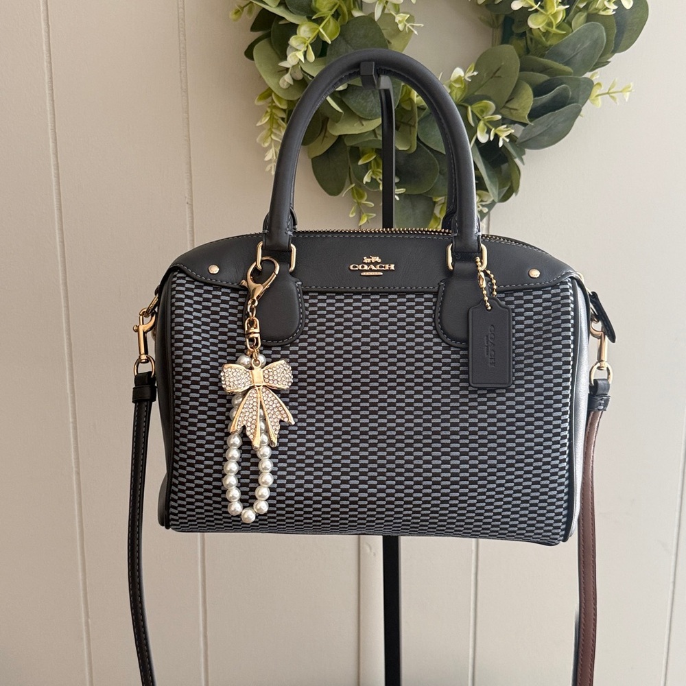 Coach Mini Bennett Blue and Gray Woven Satchel with Gold Hardware
